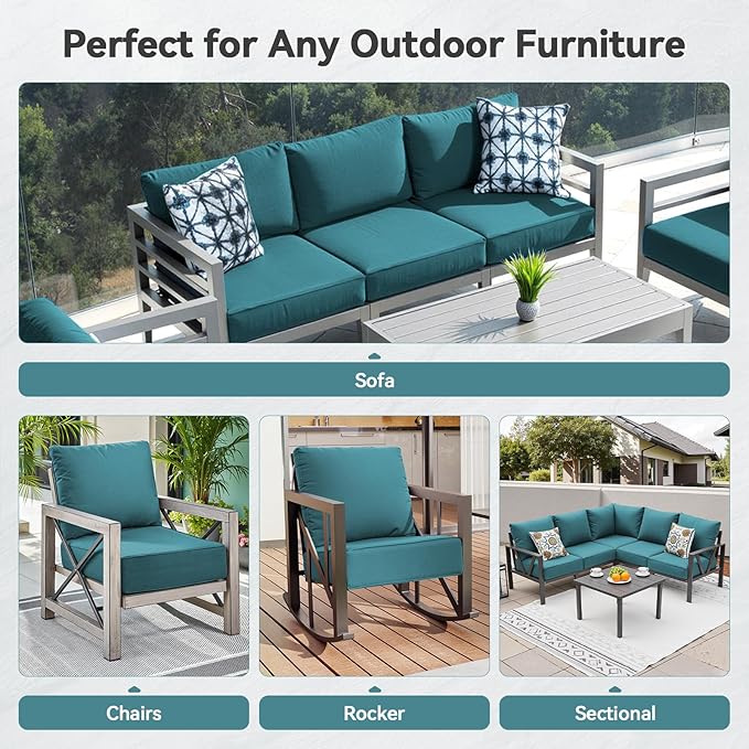 Luxury 6" Outdoor Cushions for Patio Furniture, 24x24x6" Thick Seat Cushion Set of 3, Fade Resistant Couch Chair Replacement Cushions High Density Deep Wicker Chair Cushion w/ Removable Cover, Green