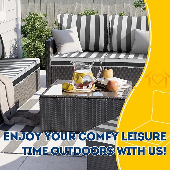AAAAAcessories Outdoor Deep Seat Cushions, Waterproof, Fade-Resistant Patio Furniture Replacement Cushions, 23.5" x 25.5" x 5" + 23.5" x 19", Gray Cabana Stripe