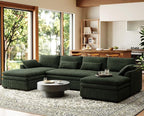 Belffin Large Modular Sectional Sofa with Double Deep Chaise, 135" Corduroy U Shaped Sectional Couch with 9" Soft Dual-Layer 6 Seats U Shaped Couch for Living Room, Apartment, Green