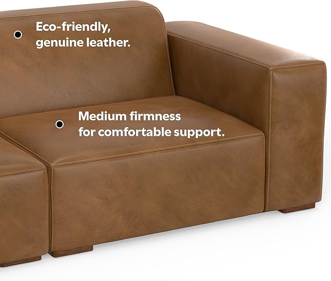 SIMPLIHOME Rex Left Corner Sectional Modular Sofa and Ottoman Set in Full-Grain Genuine Leather, Sienna, 116-inch-wide L-Shaped Leather Sofa and Matching 34-inch-Wide Table Ottoman for Living Room