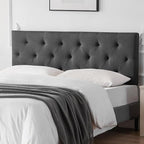 Linen Upholstered Headboard King Size, Modern Diamond Tufting Solid Wood Cali King Headboard Only, Adjustable Height from 37” to 51” Head Board, Bed Frame or Wall Mount Headboards, Dark Grey