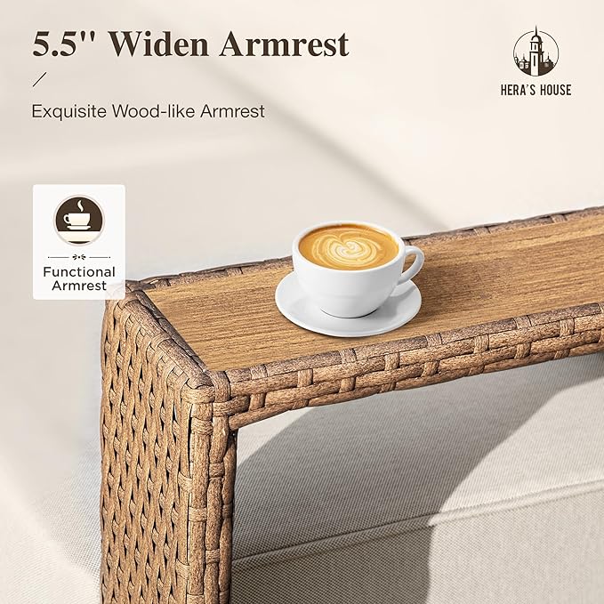 HERA'S HOUSE 8 Pieces Patio Furniture Set, 6 Sectional Outdoor Rattan Wicker Sofas with 2 Ottomans, All Weather Patio Conversation Set with 5.3" Widened Armrest, 10" Premium Ultra Thick Comfy Cushion