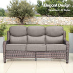 Swivel Patio Chairs sofa Set of 6 with 6" Thick Cushion - Wicker Outdoor Swivel Rocker Patio Chair ,Sofa/Glass coffee table, High Back Comfortable Outdoor Glider Chairs - Brown Wicker | Gery Cushions