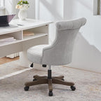 HUIMO Home Office Chair Upholstered Armless Desk Chair with Wheels Adjustable Height Computer Desk Chair with Wooden Legs Linen Comfortable Swivel Chairs for Home Office Study Studio (Light Grey)