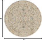 RUGGABLE Washable Vintage Area Rug – Kamran Ivory Opal 6 ft Round, Stain-Resistant, Non-Slip – Medium Machine Washable Rugs for Living Room, Bedroom, Hallway, Entryway & Office–with Standard Pad
