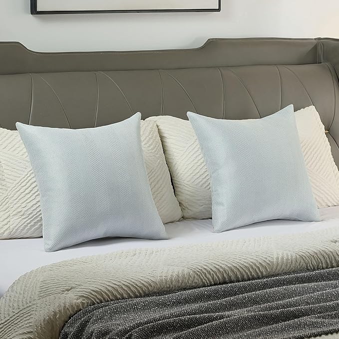 FUTEI Light Blue Chenille Throw Pillow Covers 22x22 Inch Set of 2,Soft Wide Chevron Textured Cushion Case,Farmhouse Home Decor for Couch Bed Living Room