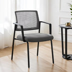 DUMOS Grey Stackable Arm Chairs with Mesh Back and Upholstered Fabric, Sturdy Metal Frame, Easy to Store and Use, Perfect for Indoor and Outdoor Spaces, 1 Chair