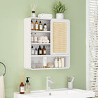 Wall Bathroom Cabinet with Flax Sliding Door, Wood Medicine Cabinet with Adjustable Shelf, Hanging Cabinet for Bathroom, Livingroom (White-1)