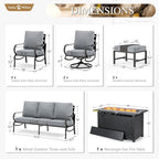 Sophia & William Patio Furniture Sets for 9 with 45" Gas Fire Pit Table Outdoor Conversation Sets 8 Pcs, 2xSofa Chairs, 2xSwivel Cushion Chairs, 1x3-Seat Sofa, 2xOttomans for Porch Poolside Grey