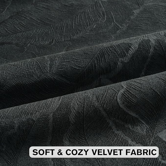 FUTEI Black Velvet Throw Pillow Covers 24x24 Inch Set of 2,Soft Embossed Leaf-Relief Textured European Cushion Cases,Natural Home Decor for Couch Living Room