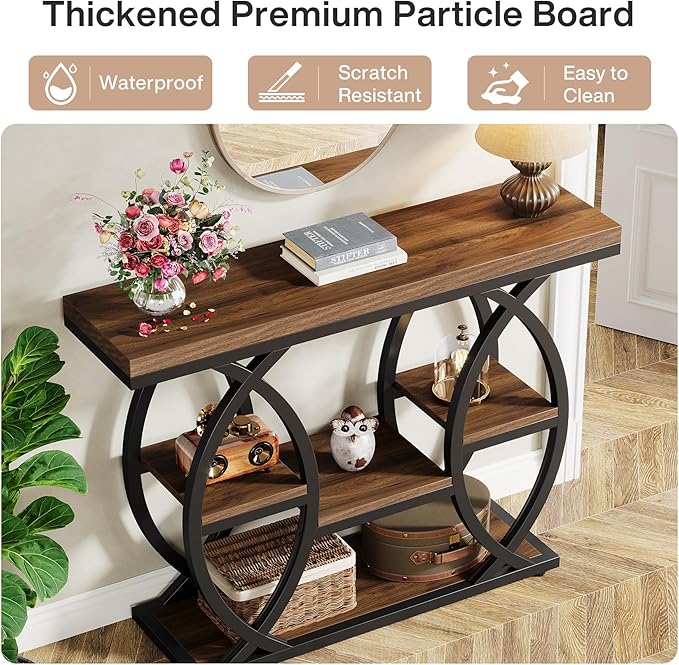 Tribesigns 39.4" Console Table, Industrial 4-Tier Sofa Table Entryway Table with Storage Shelves, Narrow Wood Accent Tables with Metal Frame for Small Spaces, Hallway, Foyer, Rustic Brown