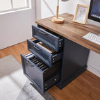 60" L-Shaped Executive Desk with 40" File Cabinet,Farmhouse Home Office Desk with Charging Station,Wood Computer Desk Set for Office Work,Home Study (Blue)