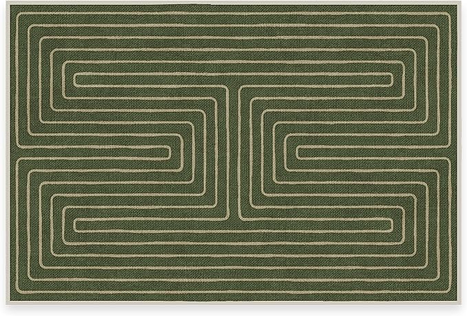 RUGGABLE x Jonathan Adler Machine Washable Modern Area Rug – Labyrinth Fern Green 2x3, Stain-Resistant, Non-Slip – Small Rugs for Living Room, Bedroom, Hallway, Entryway & Bathroom–with Standard Pad