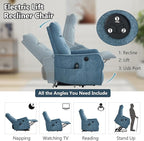 PELUMY Manual Lift Recliner Chair with Massage and Heat for Elderly, Single Motor Electric Lift Chair, Heavy Duty Recliner with USB Charging & Side Pockets (Chenille, Blue)