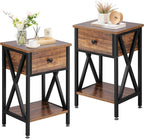 VECELO End Tables, Modern Nightstand with Drawer & Shelf, Night Stand for Bedroom Living Room,Industrial Metal Frame