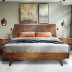Acacia Harmony Queen Platform Bed Frame – Solid Rubber Wood, Walnut Finish, Mid-Century Style, Unique Wood Grain Pattern, 800lbs Capacity, No Box Spring Required, Easy Setup
