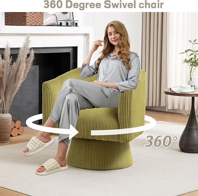 Swivel Accent Chair, Modern 360° Swivel Barrel Chair, Corduroy Upholstered Single Sofa for Living Room, Bedroom(Mint Green)
