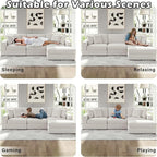 Modular Sectional Couches for Living Room, 118" Modern Upholstered Sofa Couche with Ottoman for Living Room Bedroom, Beige