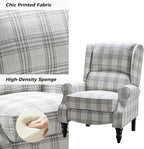 HULALA HOME Upholstered Wingback Recliner Chair Set of 2, Small Adjustable Footrest Push Back Single Reclining Sofa, Mid Century Modern Lounge Armchair for Living Room, Bedroom, Reading/Plaid Grey