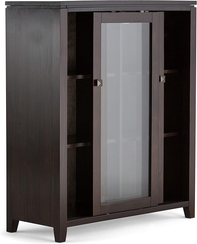 SIMPLIHOME Cosmopolitan SOLID WOOD 36 Inch Wide Contemporary Medium Storage Cabinet in Mahogany Brown, For the Living Room, Entryway and Family Room