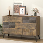 Hadulcet Fluted 6 Drawer Dresser for Bedroom, Modern Chest of Drawers with Push to Open Storage Organizer for Closet, 47” Handleless Wood Dresser TV Stand for Living Room, Entryway Nursery, Dark Wood