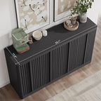 Fluted Buffet Cabinet with Storage, 60" Sideboard Buffet Cabinet with 4 Door, Modern Credenza Storage Cabinets with Adjustable Shelves, Solid Wood Handles for Kitchen, Dining, Living Room, Black(1PC)