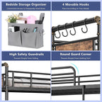 Metal Bunk Bed Twin Over Full, Industrial Bunkbeds Heavy Duty Bed with Safety Guard Rails and Space-Saving Design, Steel Bed for School, Bedroom (Vintage Brown)