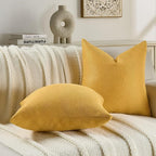 FUTEI Mustard Yellow Chenille Throw Pillow Covers 24x24 Inch Set of 2,Soft Wide Chevron Textured European Pillow Shams,Farmhouse Home Decor for Couch Bed Living Room