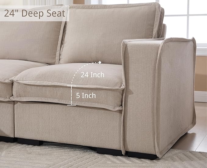 EALSON 67" Sectional Couch Modern Love Seat with Ottoman Modular Cloud Sofa with Deep Seat Comfy Linen Fabric Loveseat Sofa Convertible L Shaped Couches 2 Seater Couch for Living Room/Bedroom,Oatmeal