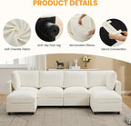 3-Seater Modular Sectional Cloud Sofa with Ottoman, L-Shaped Couch for Living Room, Modern Convertible Deep Seats Sofa, Chenille Beige