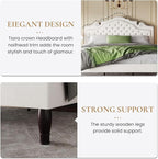 SHA CERLIN King Size Bed Frame with Adjustable Headboard/Velvet Upholstered/Diamond Button Tufted and Metal Studs/No Box Spring Needed/Sturdy Wood Slat Support/Easy Assembly/White