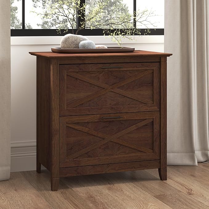Bush Furniture Key West 2 Drawer Lateral File Cabinet in Bing Cherry, Document Storage for Home Office, Accent Chest with Drawers