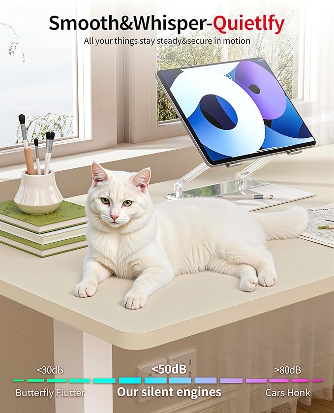 Okin Standing Desk Electric Adjustable Computer Desks, Whole Piece Stand up Desk Office Gaming Home Office Memory Desks 48x24 inches Cream Pecans