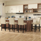 LSSPAID Bar Stools Set of 2, 24.8 Inch Upholstered Fabric Counter Height Stools, Modern Kitchen Island Wood Bar Chairs Barstools with Backrest and Solid Wood Legs, Beige