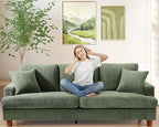 87in Corduroy Couch, Kidirect Sofa No Tool Assembly, Comfy Couches for Living Room 21in Deeper Seats, Corduroy Sofas for Living Room with 2 Pillows, Oversized Loveseat Sofa, Boho Love Seat Green Couch