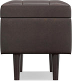 SIMPLIHOME Shay 48 inch Wide Mid Century Modern Rectangular Storage Ottoman in Distressed Chestnut Brown Vegan Faux Leather, Assembled, For the Living Room, Entryway and Family Room