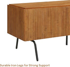 NTC Veil TV Stand with 3 Doors for TVs up to 60’’, Media Console with Vertical Groove Design and Metal Legs, Modern Entertainment Center for Living Room and Bedroom, Effortless Assembly, Teak Look