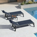 PURPLE LEAF Outdoor Lounge Chair Set of 3 Patio Chaise Pool Lounger Aluminum Frame with Side Table and Wheels for Outside Sunbathing Tanning Recliner Including Pillows Navy Blue