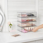 Vtopmart 12.1''W Clear Stackable Storage Drawers,4 Pack Acrylic Plastic Organizers Bins for Makeup Palettes, Cosmetics, and Beauty Supplies,Ideal for Vanity, Bathroom,Cabinet,Desk Organization