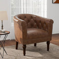 Pia Ricco Faux Leather Barrel Accent Chair, Comfy Club Armchair with Solid Wood Legs, Nailhead Trim Upholstered Single Sofa Chair for Living Room Bedroom/Reading Room, Tan