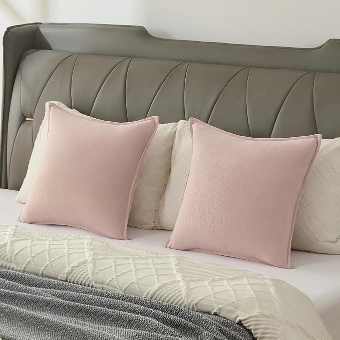 FUTEI Pink Chenille Throw Pillow Covers 18x18 Inch Set of 2,Edges Double-Stitched Cushion Cases,Modern Home Decor for Couch Living Room