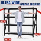 WORKPRO Garage Shelving, 68" W x 24" D x 65" H, 7200 LBS Load, Heavy Duty Metal Shelves for Storage, Industrial Storage Rack for Warehouse Kitchen Shop Basement, Black, Pack of 1