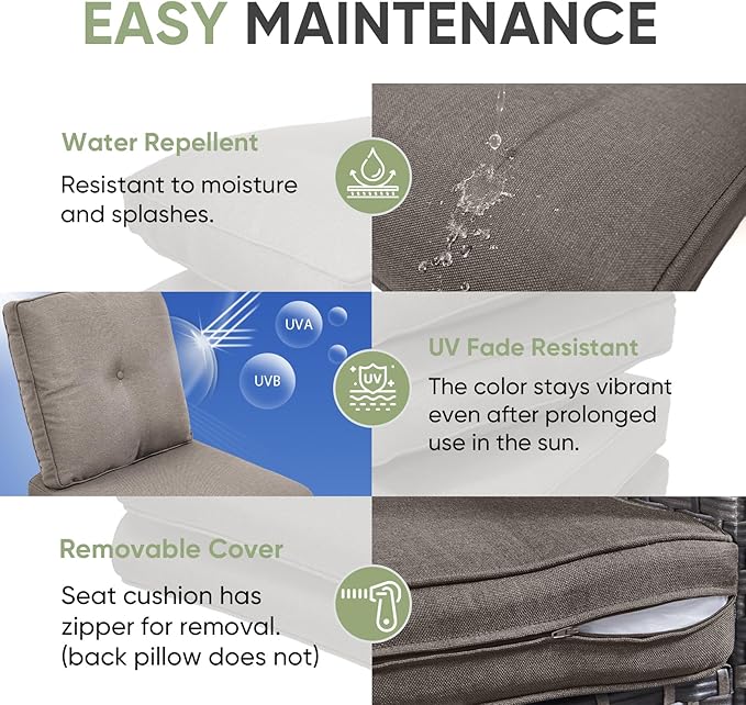 Outdoor Chair Cushion Set of 3, Waterproof Outdoor Seat Cushions 25x22, Patio Chair Cushions for Outdoor Furniture, Couch Cushion Replacement, Include 3 Back & 3 Seat Cushions, Button/Grey