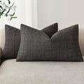 Foindtower Set of 2 Decorative Linen Check Throw Pillow Covers Neutral Farmhouse Lumbar Cushion Covers Modern Boho Home Decor for Sofa Chair Couch Bedroom Living Room,12×20 Inch,Charcoal