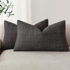 Foindtower Set of 2 Decorative Linen Check Throw Pillow Covers Neutral Farmhouse Lumbar Cushion Covers Modern Boho Home Decor for Sofa Chair Couch Bedroom Living Room,12×20 Inch,Charcoal