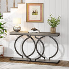 LITTLE TREE 55 inch Faux Marble Gold Console Table Modern Entryway Table Narrow Long Sofa Table Accent Table for Living Room, Grey + Black