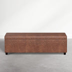SIMPLIHOME Avalon Storage Ottoman - 54 inch Wide Upholstered Solid Wood Rectangular Ottoman Bench in Distressed Pecan Brown, Contemporary Ottoman for Bedroom or Living Room with Lift-Up Lid