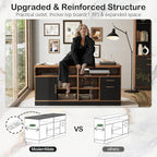 67" Standing Desk with 2 File Cabinets, AC/USB, 1.18" Desktop, L Shaped Height Adjustable Electric Stand Up Desk, Multiple Functions for Home and Office, Black Walnut