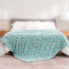 Berkshire Blanket Peanuts® VelvetLoft® Cute Character Snoopy Plush Blanket,Snoopy Springtime Floral Dance Large Blue,Full/Queen 90 in x 90 in (Official Peanuts® Product)