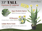 33 Inch Large Artificial Cactus with Lilly White Flowers in Pot with Natural Gravel. Satin Finish Leaves with Real Look and Feel. Outdoor and Indoor Faux Plants.